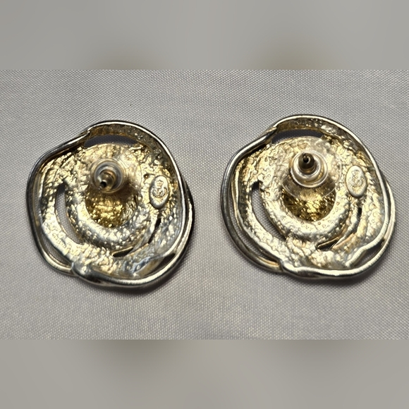 Vintage Gold and Silver Swirl Stud  Earrings - Picture 3 of 3